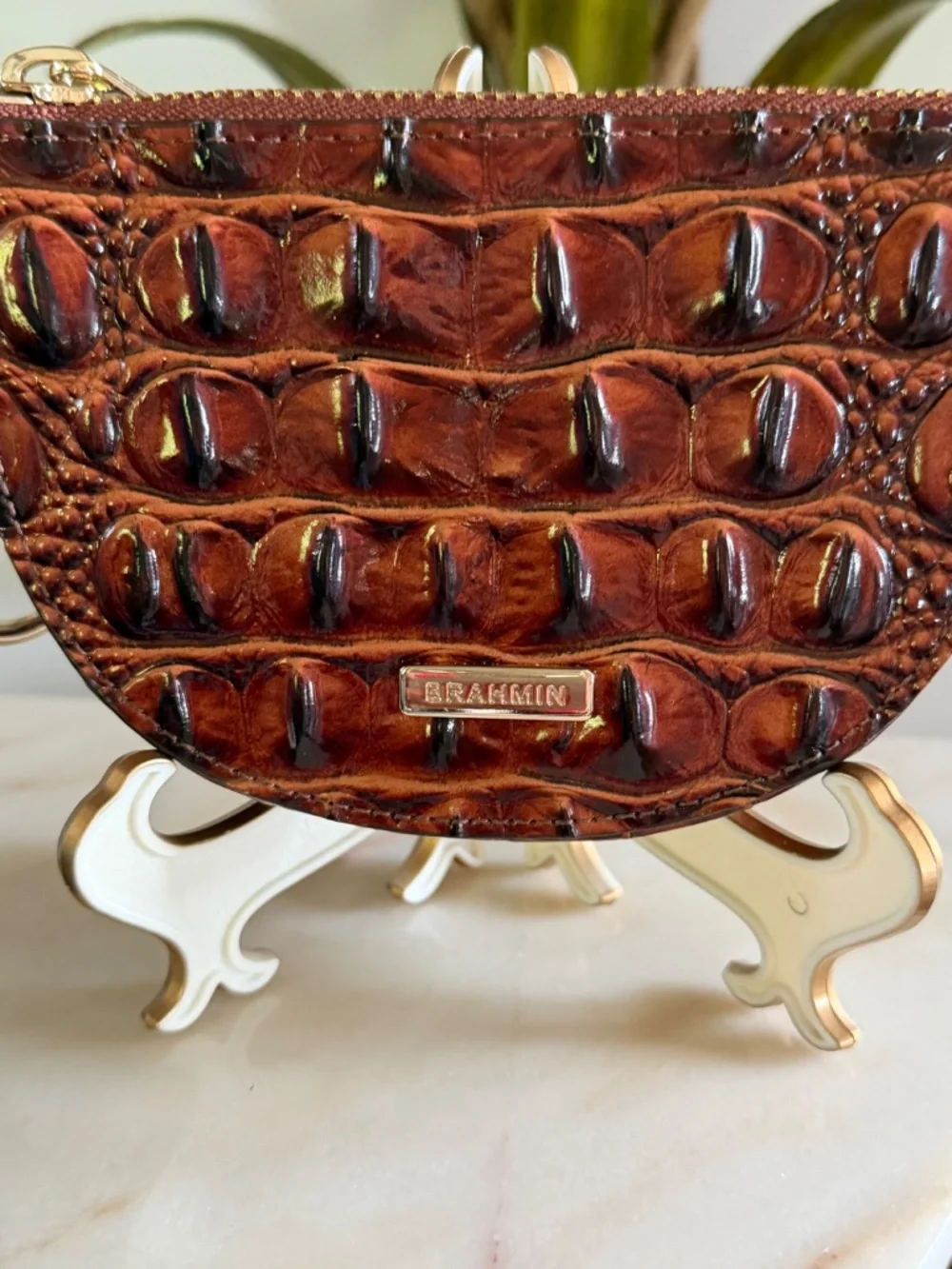 🤩 Brahmin Pecan Brown Britt Small Coin CC ID Clip On Wallet Good Preowned 🤩